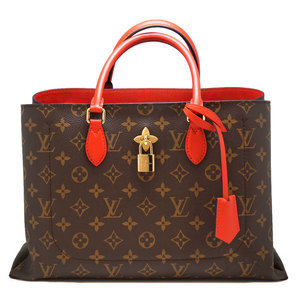 Louis Vuitton Red Brown Monogram Tote Flower Canvas Shoulder Handbag Bag